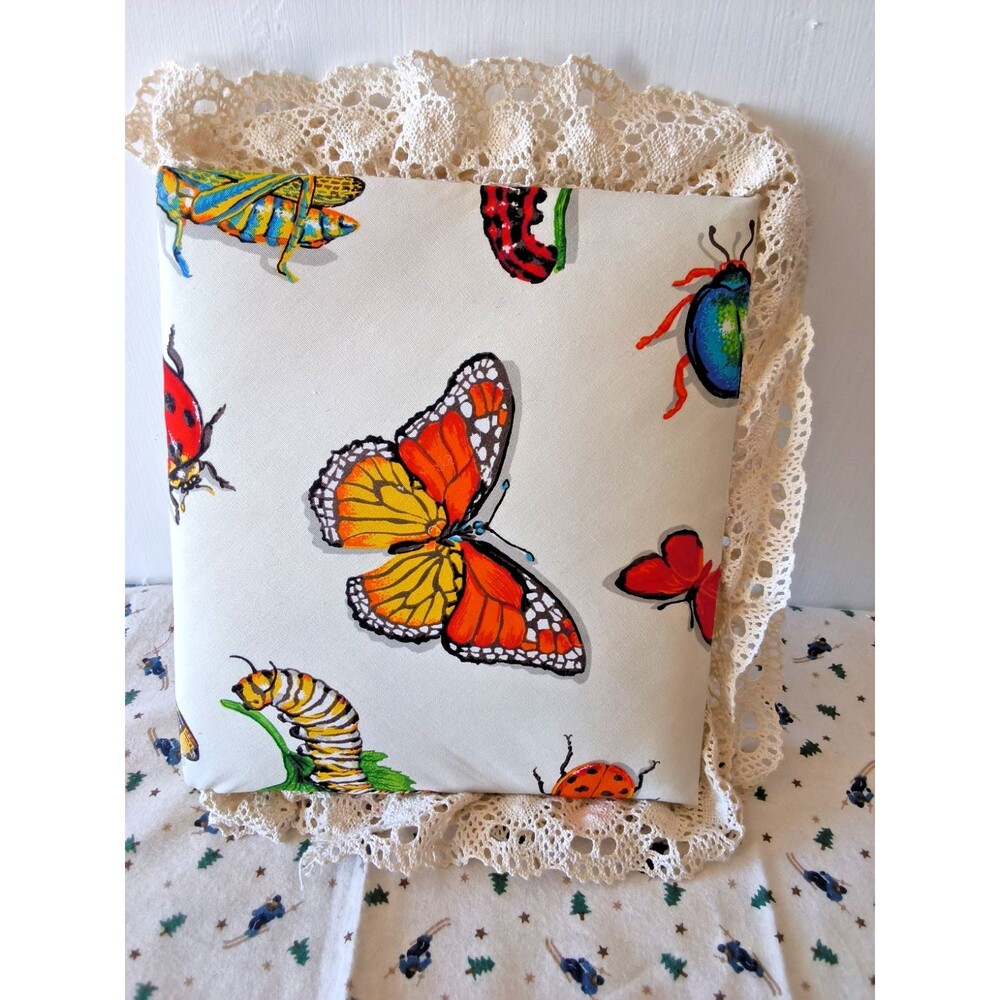 Vintage Handcrafted Fabric Photo Album Butterflies Insects 1980s Style Cottage